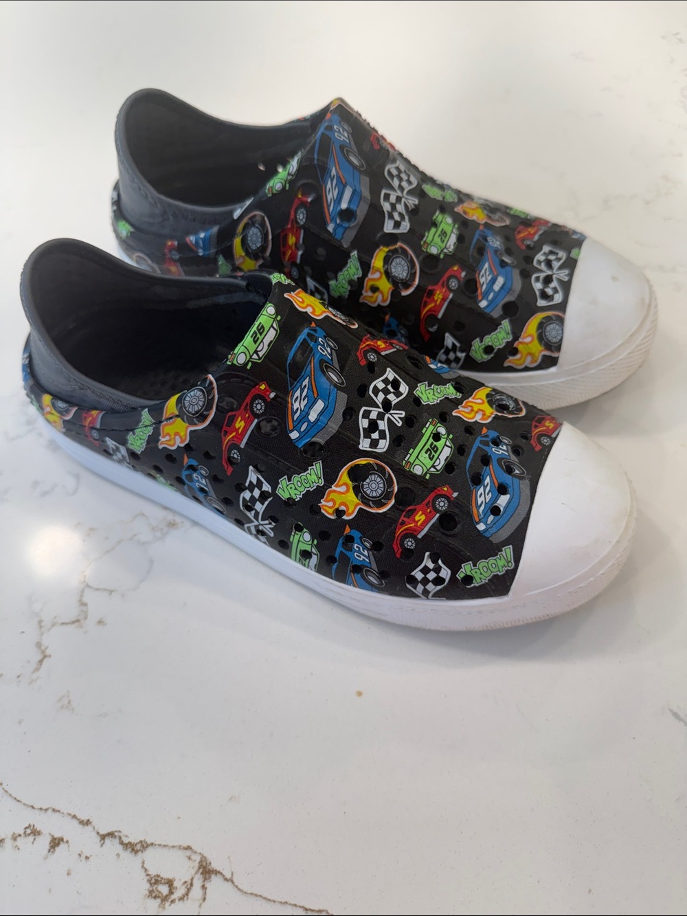 Kids' Skechers Slip-On Sneakers with Colorful Race Car Print